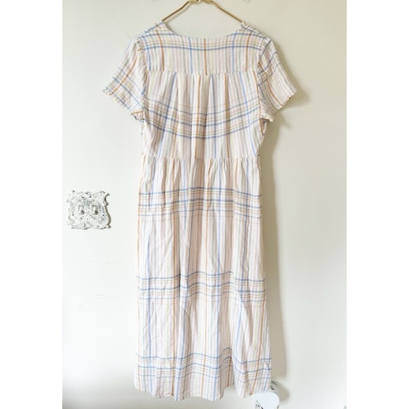Madewell Linen Blend Clara Pastel Plaid Midi Dress M - Picture 8 of 10